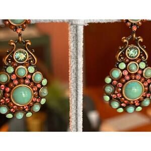 Vintage Joan Rivers Earrings COLORFULCopper Toned Faux Turquoise Pierced Dangle